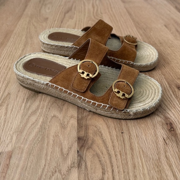 Tory Burch Espadrille Sandals Leather Tan Preppy Size 7.5 - Picture 13 of 14
